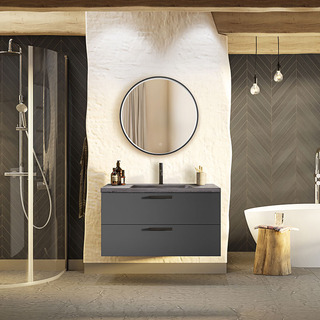 Bathroom Mirror Sken Round Led 700 With Light Black