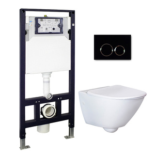 Toilet Wall Hung Droppe Set Black Button