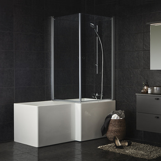 Bathtub Wall Nejd Corner 80X80 Clear Glass Mat Aluminium